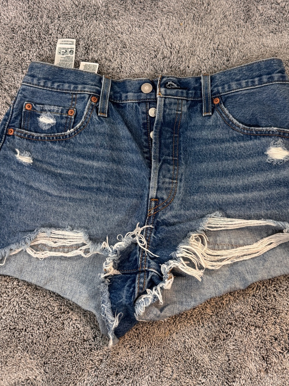 Distressed High-Rise Denim Shorts - Blue Levi’s 501